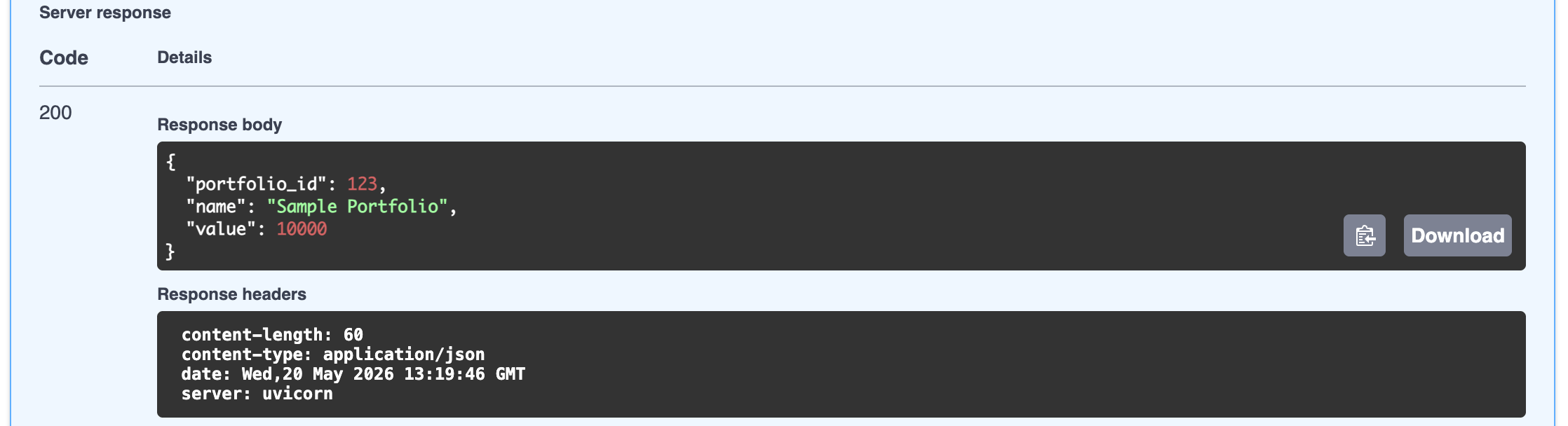 Response from FastAPI with integer path parameter