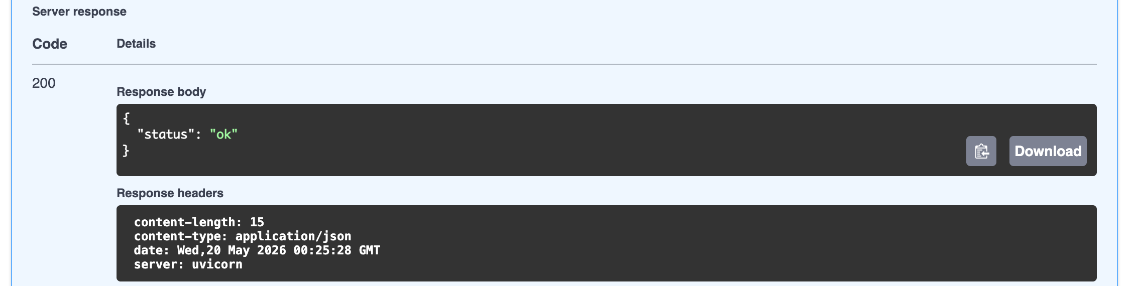 Response from FastAPI